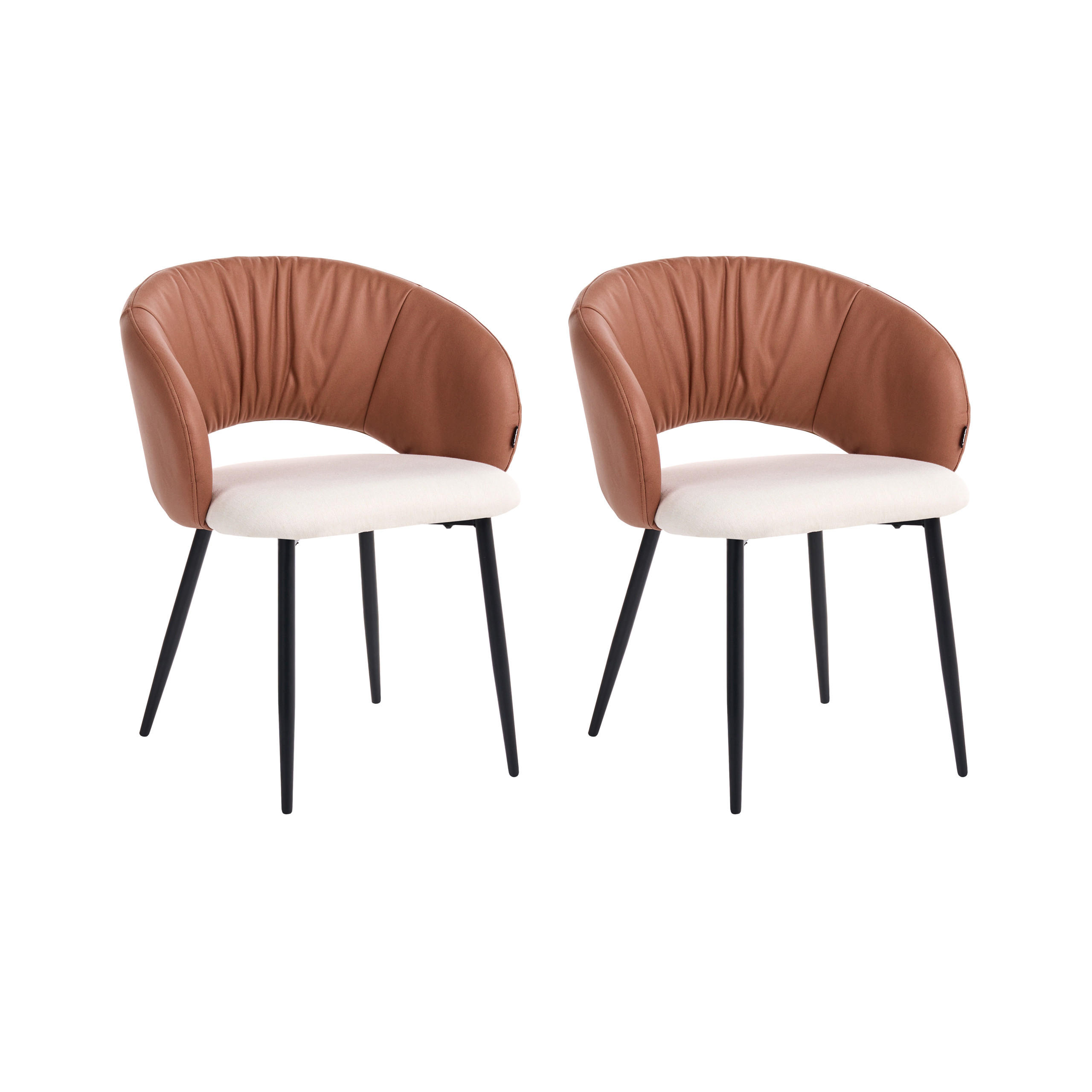STUHL 2er-Set Stoff Goldbraun Walla - Beige/Schwarz, Textil (58/77/56cm) - Beliani