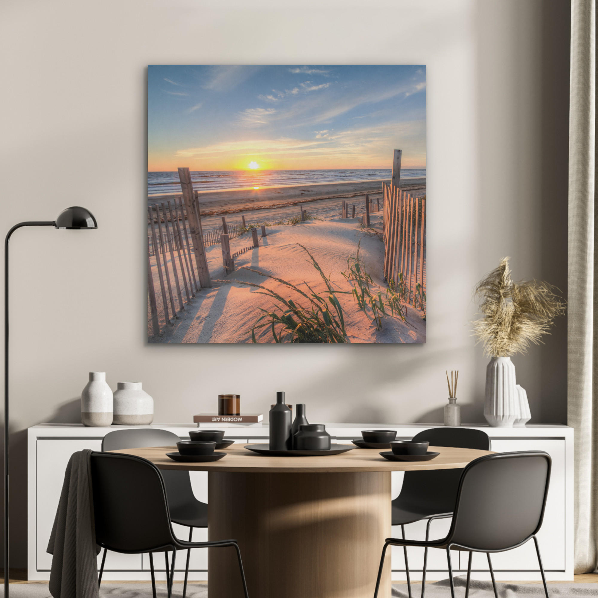 AKUSTIKPANEEL Strand - Meer - Düne - Sonnenuntergang - Landschaft 90x90 cm - Beige, Textil (90/0.9/90cm) - MuchoWow