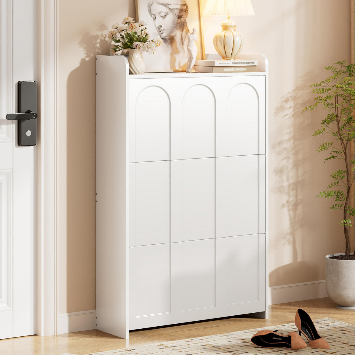 SCHUHSCHRANK 70/25/120 cm mit Klapptüren, Schublade und 6 Fächern aus MDF, Weiß - Weiß, Holzwerkstoff (70/120/25cm) - Redom