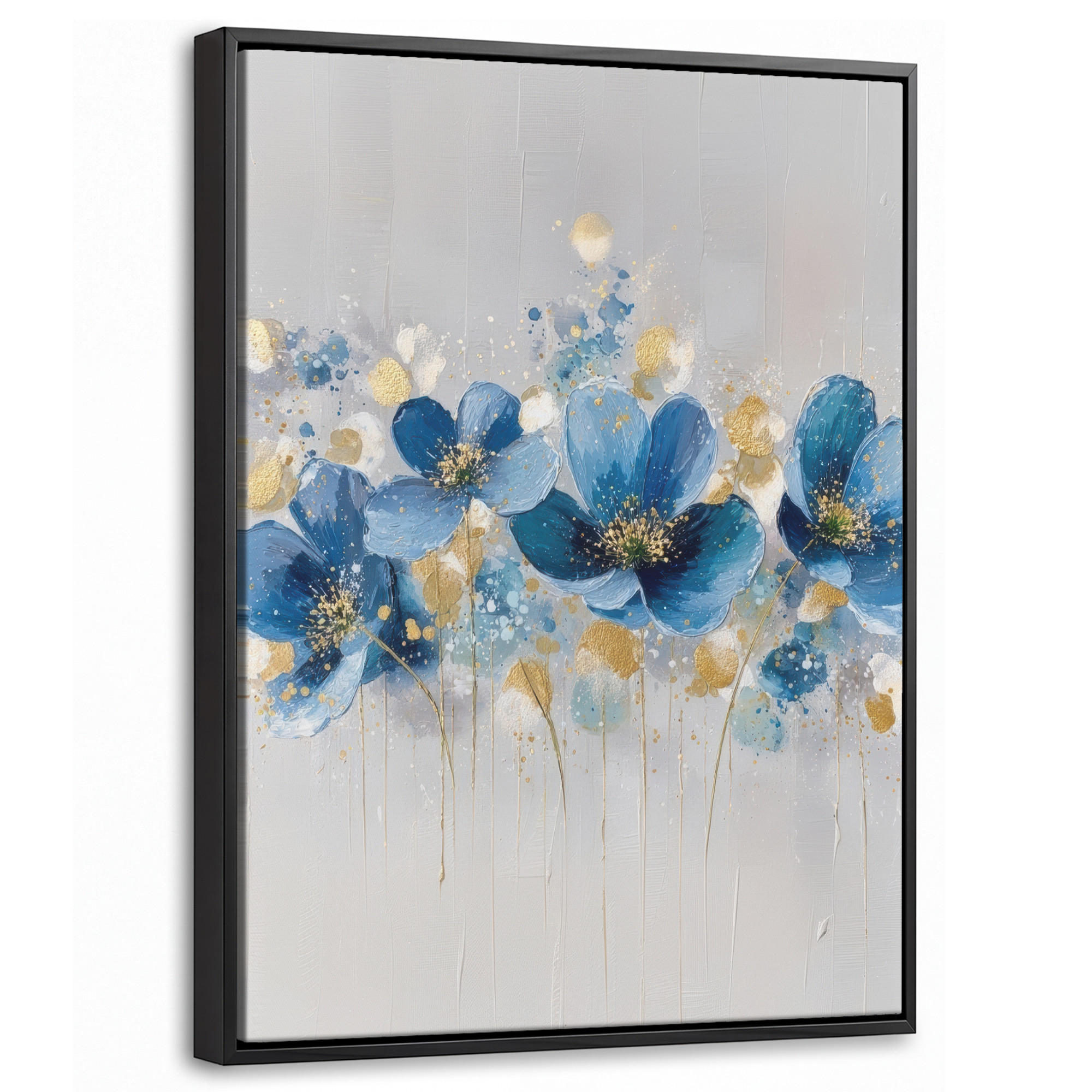 LEINWAND Bilder mit Rahmen - Blumen - Blau - Abstrakt - 30x40 - Hellgrau, Textil (30/40cm) - MuchoWow
