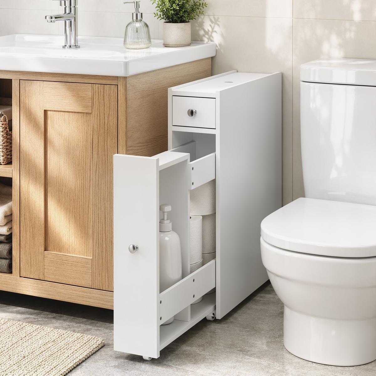 BADEZIMMERSCHRANK MDF PU-Papier Weiß - Weiß, Holzwerkstoff/Kunststoff (16/58/48cm) - HOMCOM