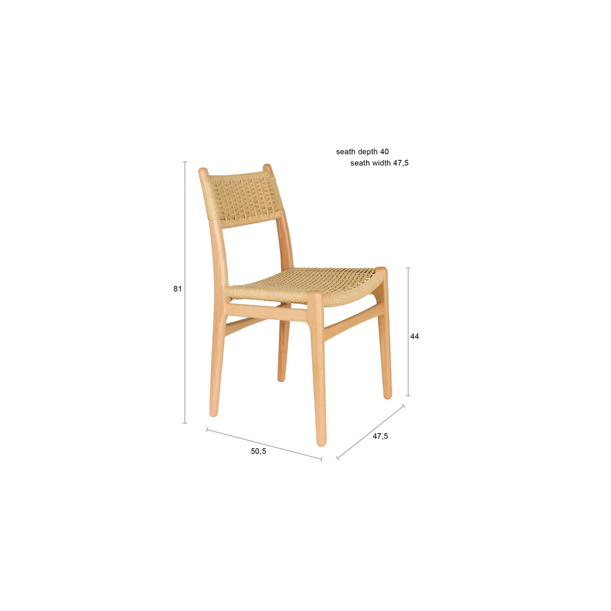 ESSZIMMERSTUHL Cecile Natur - 2 er Set - Beige, Holz (50.5/81/47.5cm) - Dutchbone