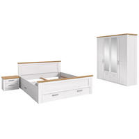 SCHLAFZIMMER weiß Lärche, Eiche Artisan Landhaus, Komplettset mit Bett Liegefläche 180 x 200 cm - Eichefarben/Silberfarben, Holzwerkstoff/Kunststoff (180/200cm) - Inn.Furn