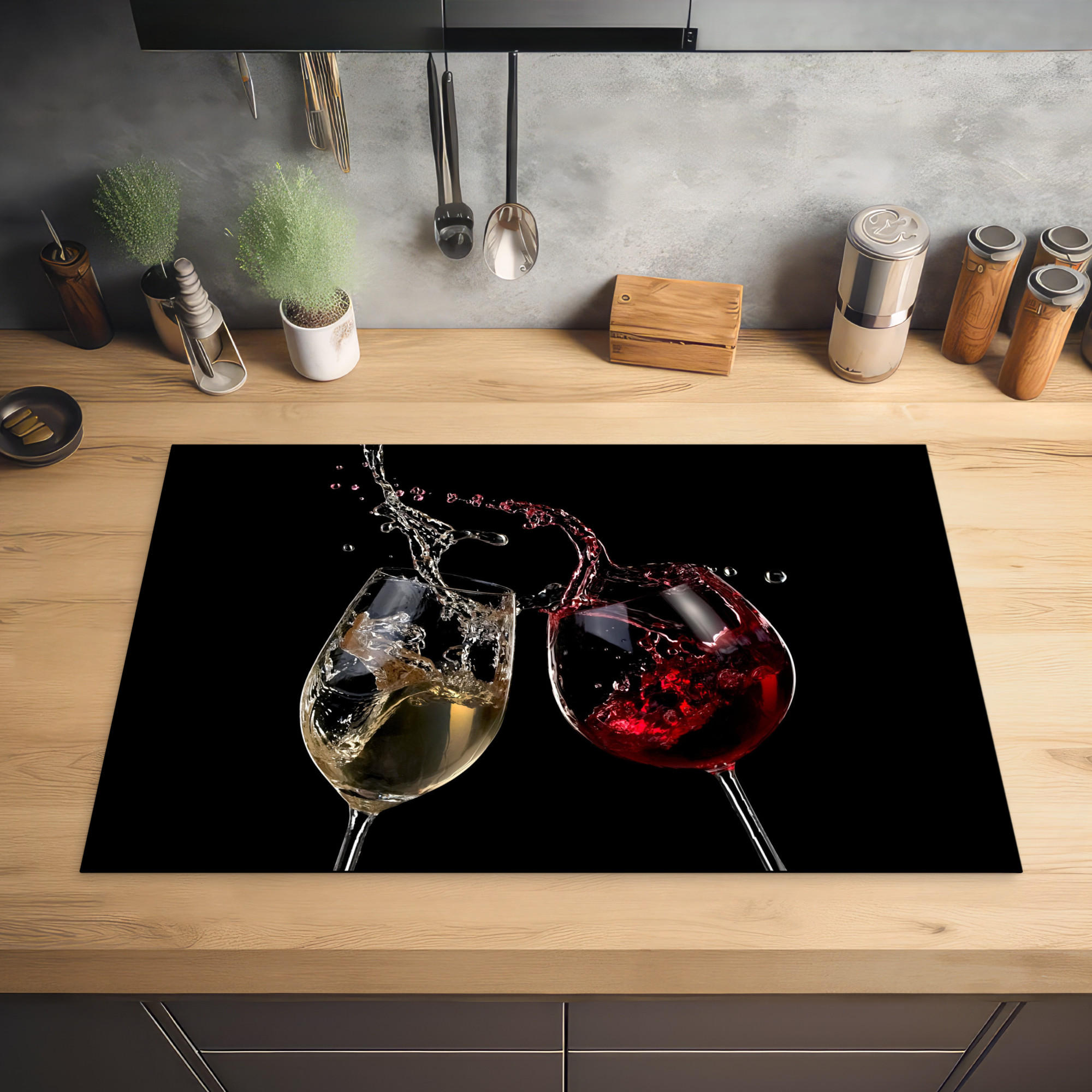 HERDABDECKPLATTE Rotwein - Weißwein - Glas - Schwarz 81x52 cm - Weinrot, Kunststoff (81/0.2/52cm) - MuchoWow