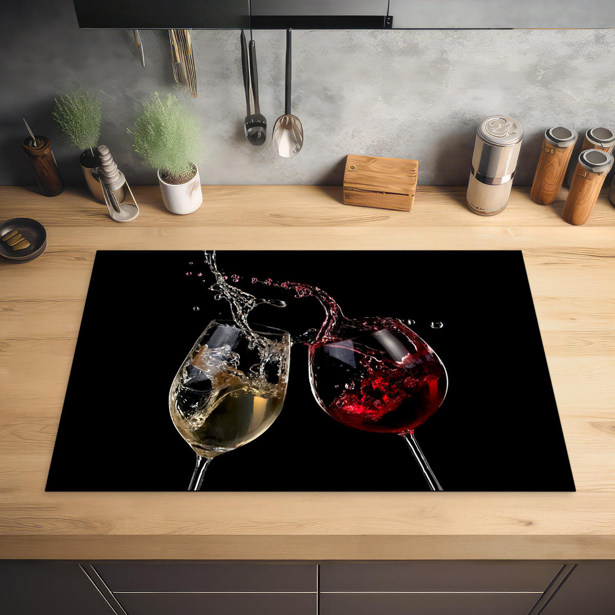 HERDABDECKPLATTE Rotwein - Weißwein - Glas - Schwarz 81x52 cm - Weinrot, Kunststoff (81/0.2/52cm) - MuchoWow