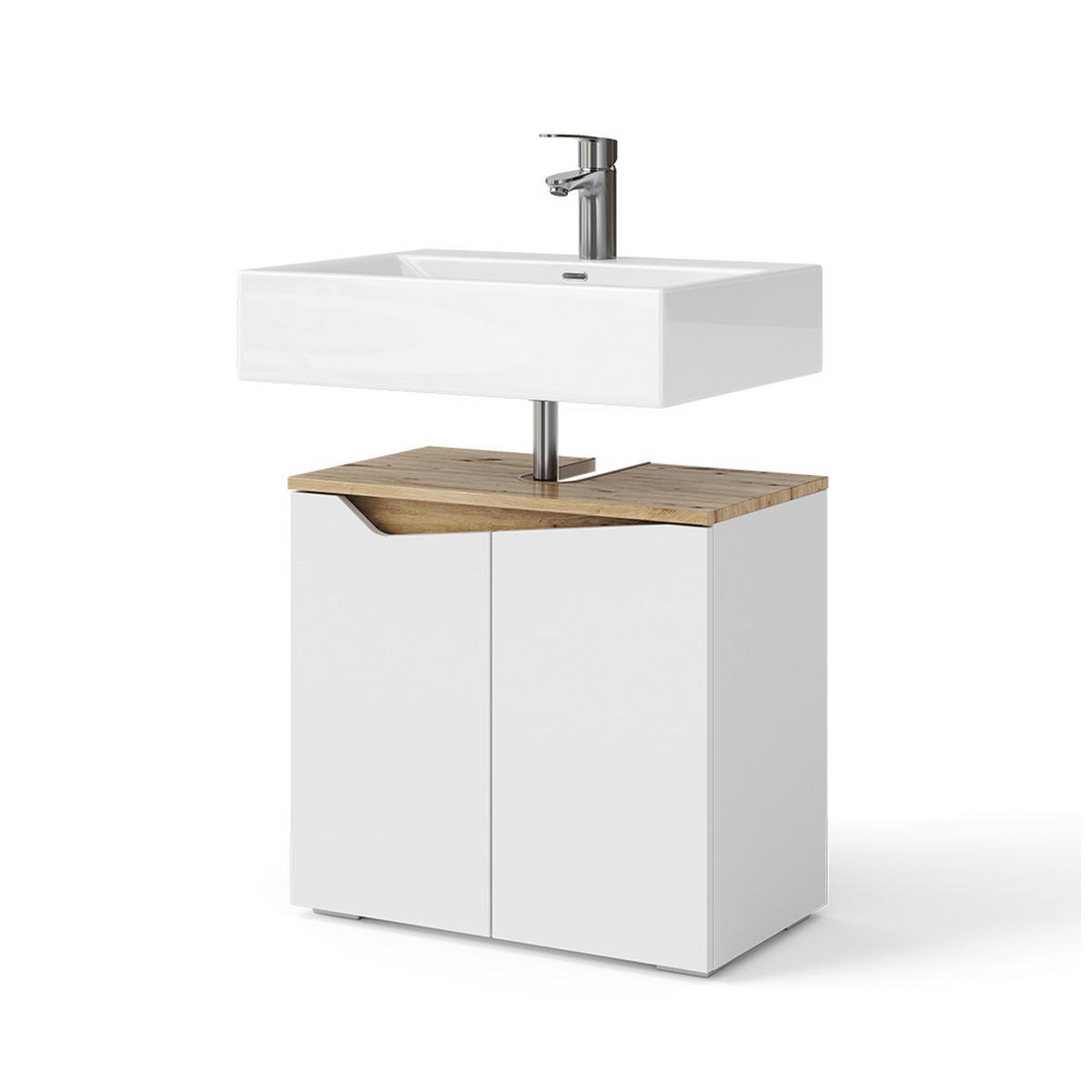WASCHBECKENUNTERSCHRANK Marelle Weiß 60 x 57.5 cm mit 2 Türen - Weiß, Holzwerkstoff (60/57.5/35cm) - Vicco
