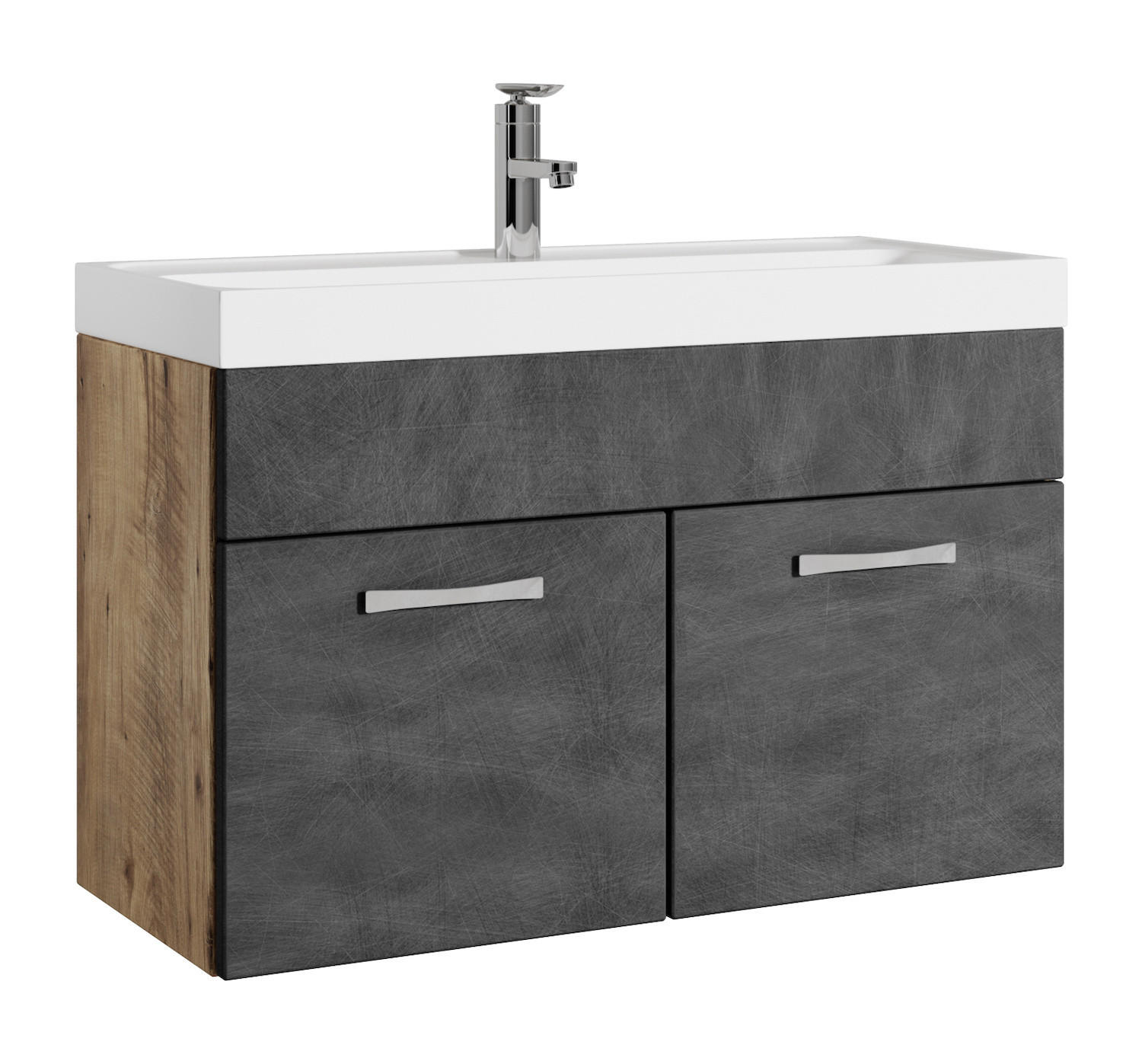 BADMÖBEL-SET Paso 2 Teile Kastanien Eiche / Grau - 80 x 35 x 55 cm - Eichefarben/Grau, Holz (80/55/40cm) - Badplaats