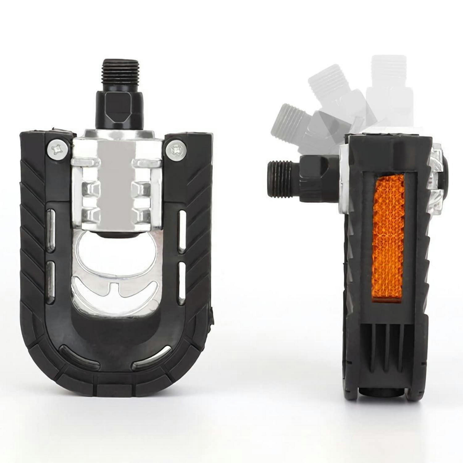 FAHRRADPEDALE Klapppedal Alu mit Reflektoren & Anti-Rost - Schwarz, Metall (7/1.5/12.5cm)