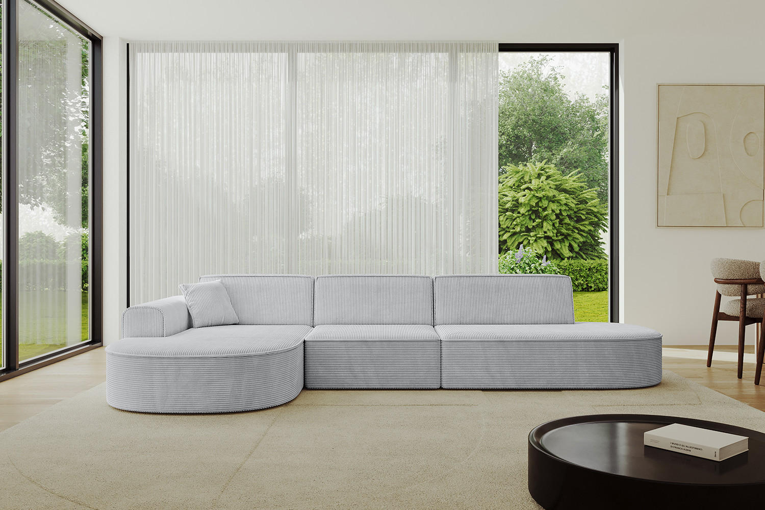 ECKSOFA Ottomane Links MARI-L2 - 317x163x73,5 cm Grau Cord - Schwarz/Grau, Holzwerkstoff/Kunststoff (165/321cm) - ALTDECOR