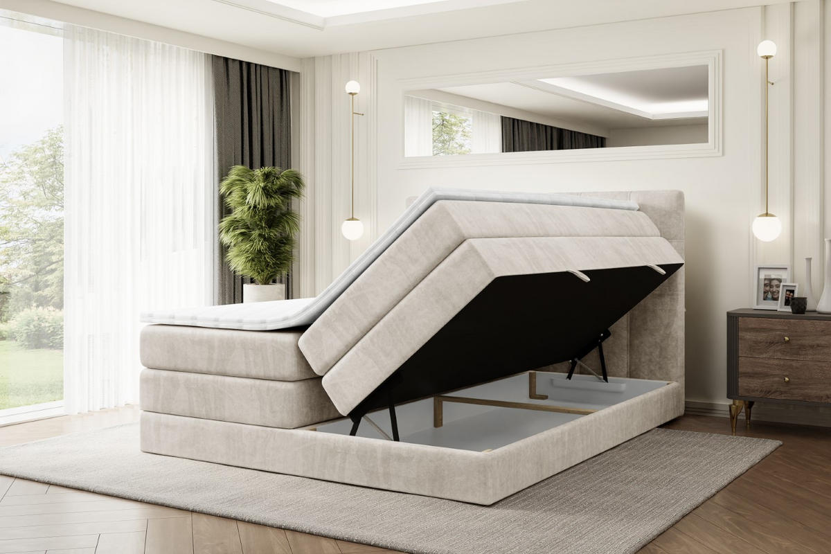 BOXSPRINGBETT MARCE KING - 120x200 - H3/H4 - Ecru - Ecru, Holzwerkstoff (120/200cm) - ALTDECOR