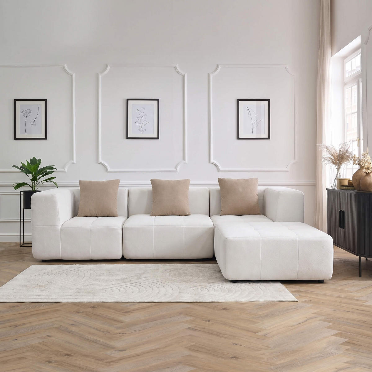 ECKSOFA Eden Komplett Weiß 3-Sitzer - Weiß, Textil (272/71/92cm) - COCO Living