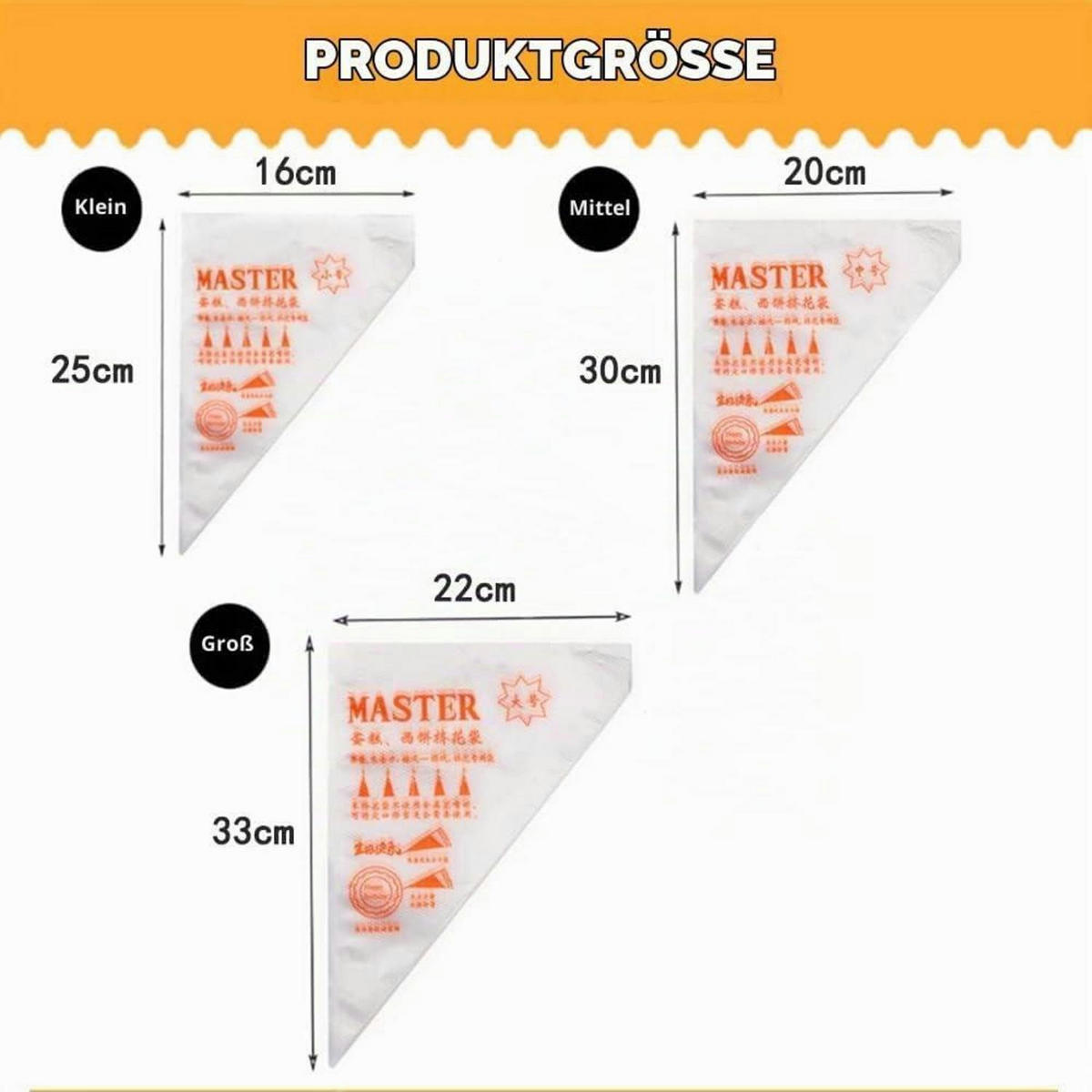 SPRITZBEUTEL Einweg 300 Stück 3 Größen - Transparent, Kunststoff (33/22/37cm)