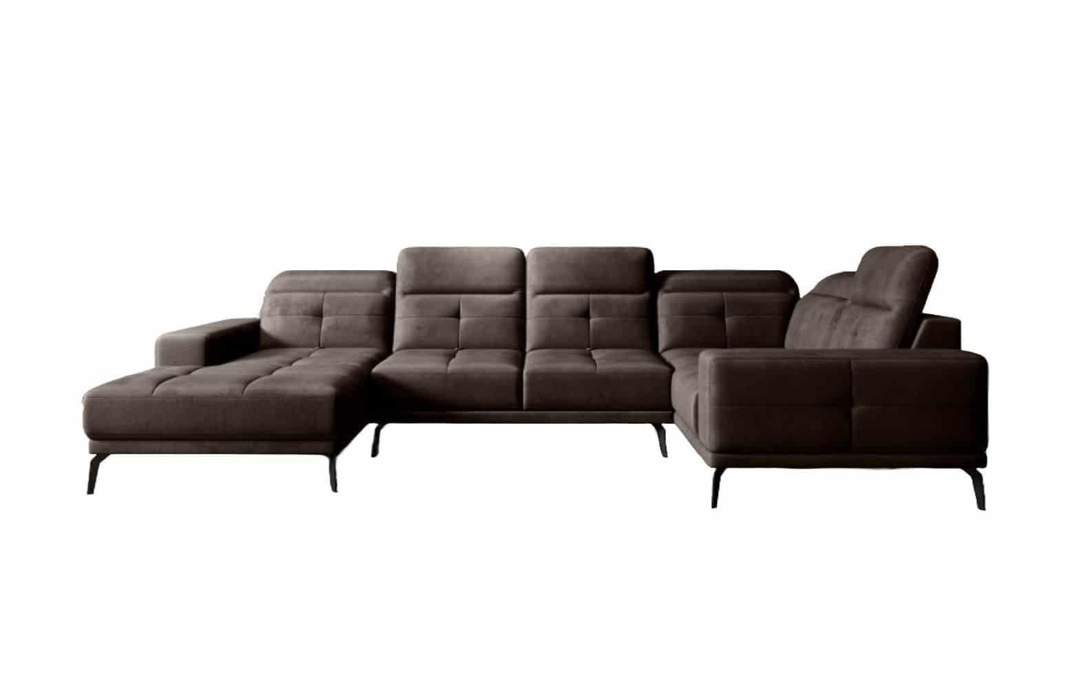 WOHNLANDSCHAFT mit Sitztiefenverstellung, wasserabweisender Nube-Stoff der Spitzenklasse - Dunkelbraun/Schwarz, Textil/Metall (210/77/350cm) - Eltap