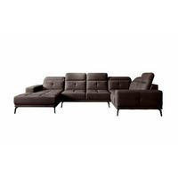 WOHNLANDSCHAFT mit Sitztiefenverstellung, wasserabweisender Nube-Stoff der Spitzenklasse - Dunkelbraun/Schwarz, Textil/Metall (210/77/350cm) - Eltap