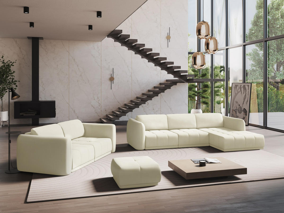 3-SITZER SOFA Chenille Stoff Beige - Beige/Schwarz, Kunststoff/Textil (210/74/105cm) - Makamii