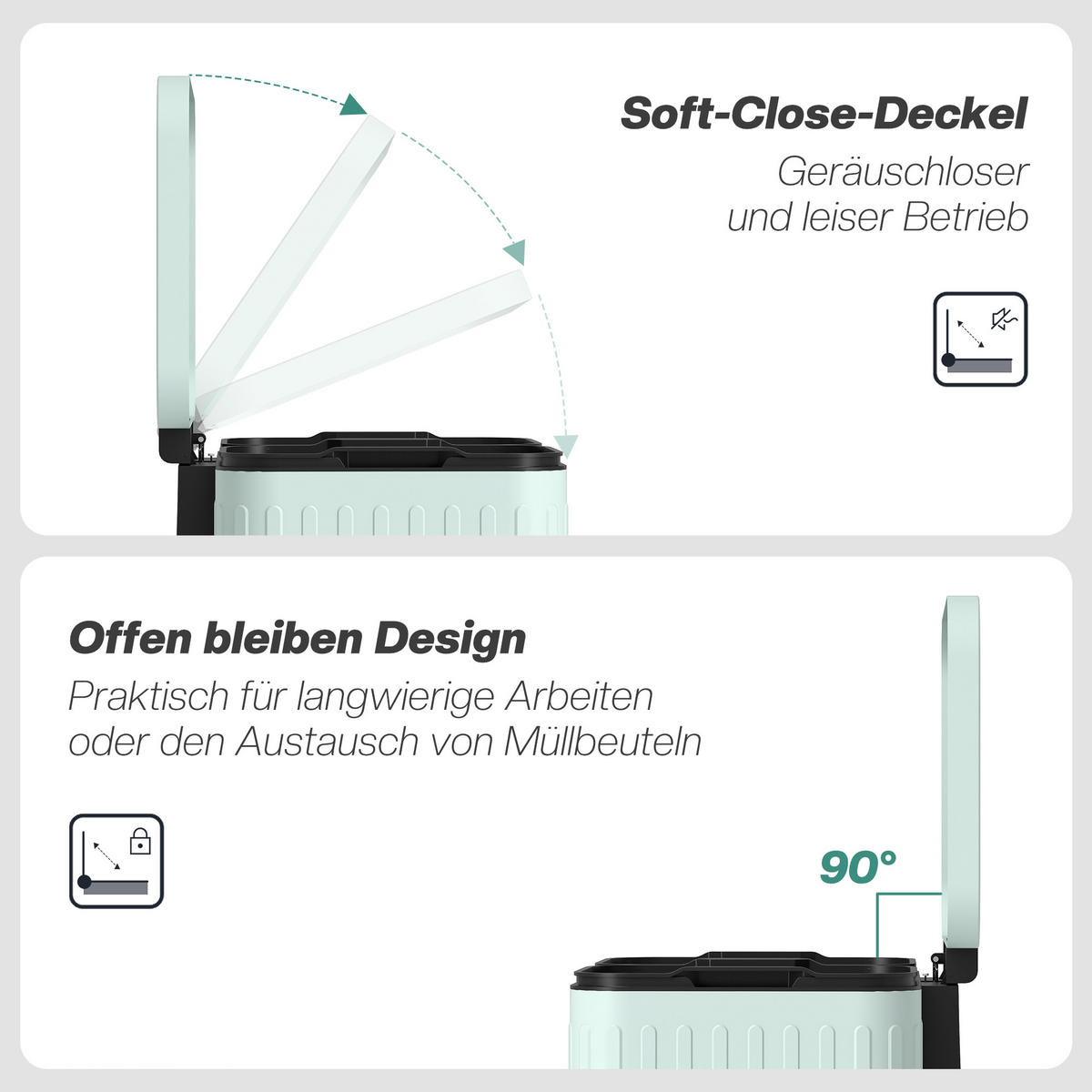 MÜLLEIMER Metall Kunststoff Grün - Grün, Metall (36.5/51/45.5cm) - HOMCOM