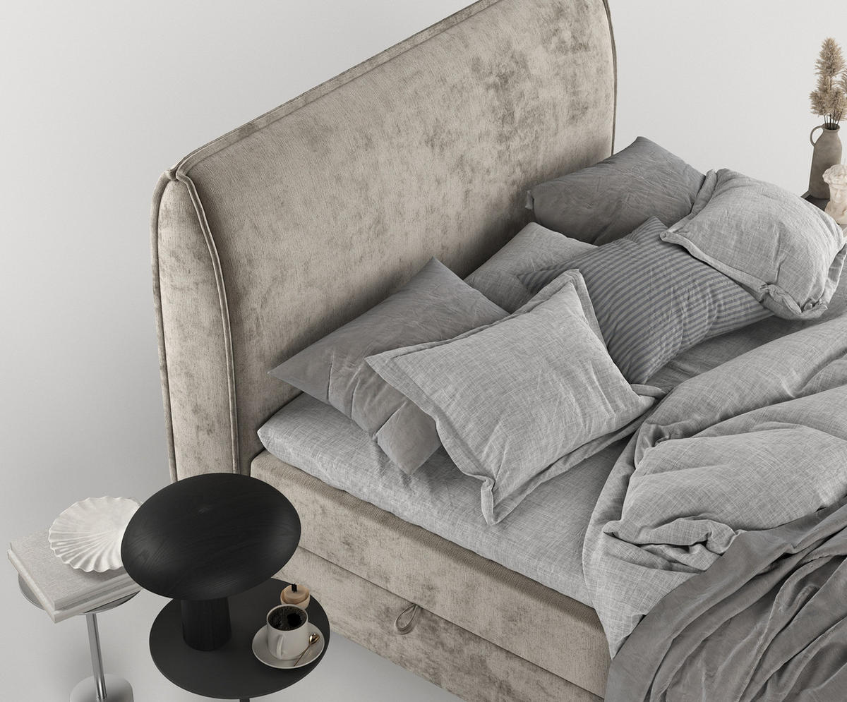 BOXBETT Melba Beige 140/200 cm mit Matratze und Topper - Beige/Schwarz, Holz/Holzwerkstoff (140/200cm) - Maison de Reve