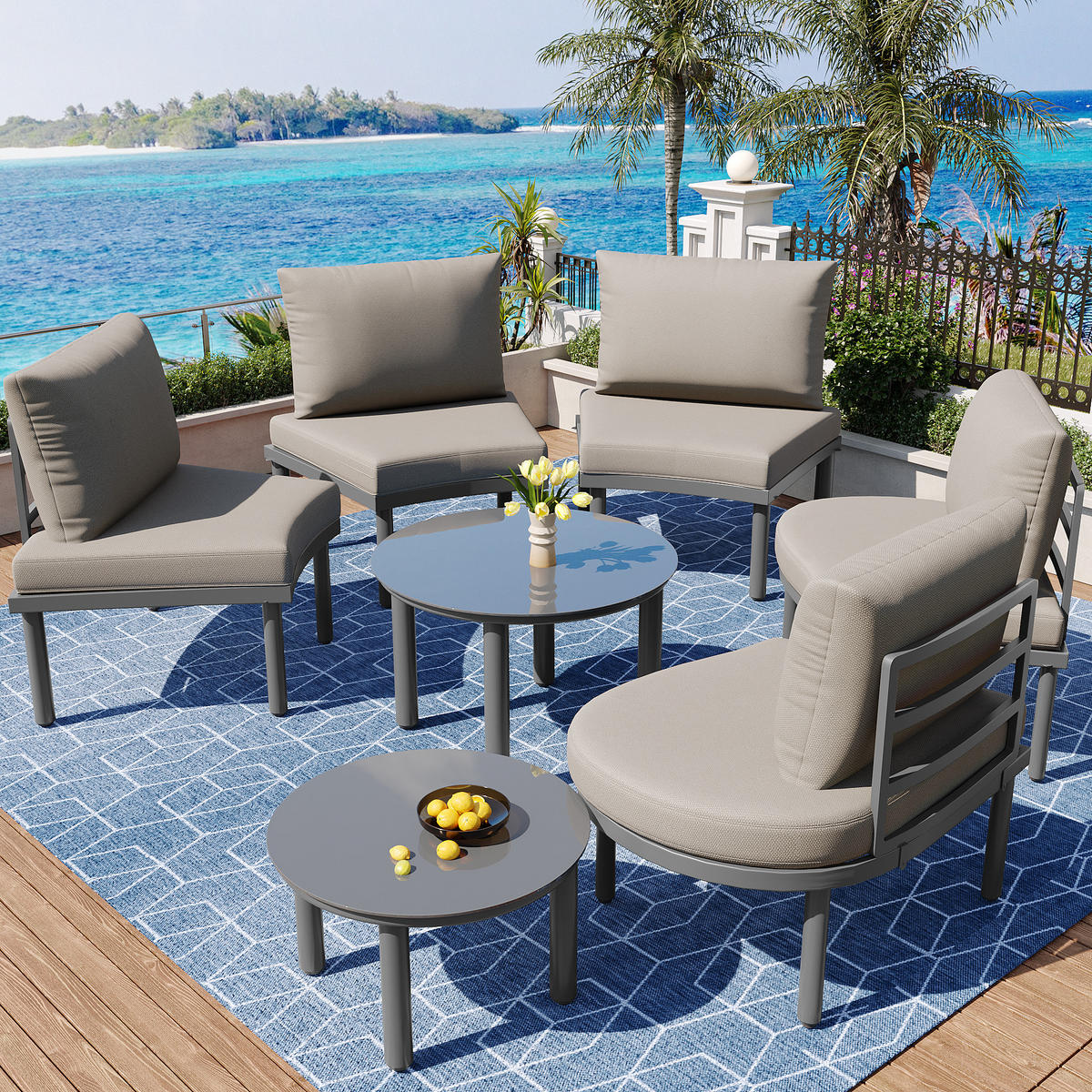 LOUNGEMÖBEL-SET 5-Sitzer mit Sitzkissen - Grau, Glas/Metall - Urban Meuble
