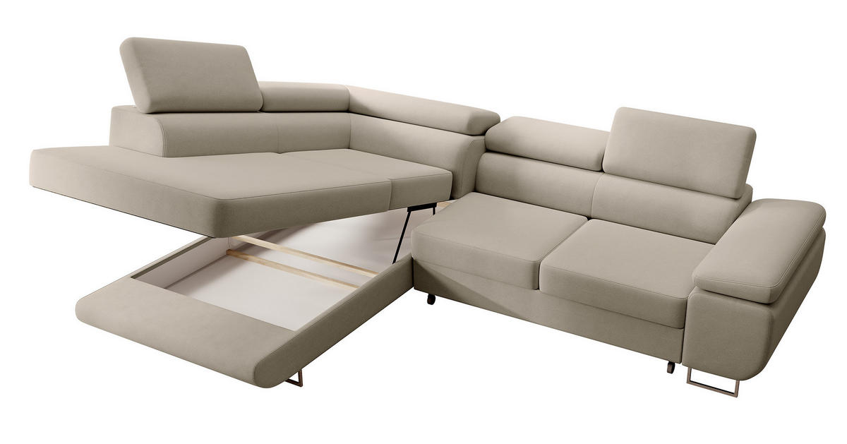 ECKSOFA Stevil Graubeige Velours - Greige/Silberfarben, Textil/Metall (275/203cm) - Selsey