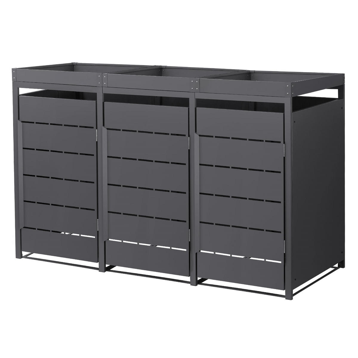 MÜLLTONNENBOX 3er mit Pflanzdach 240L 196x80x124 cm Anthrazit aus Stahl - Anthrazit, Metall (80/124/196cm) - ML-DESIGN
