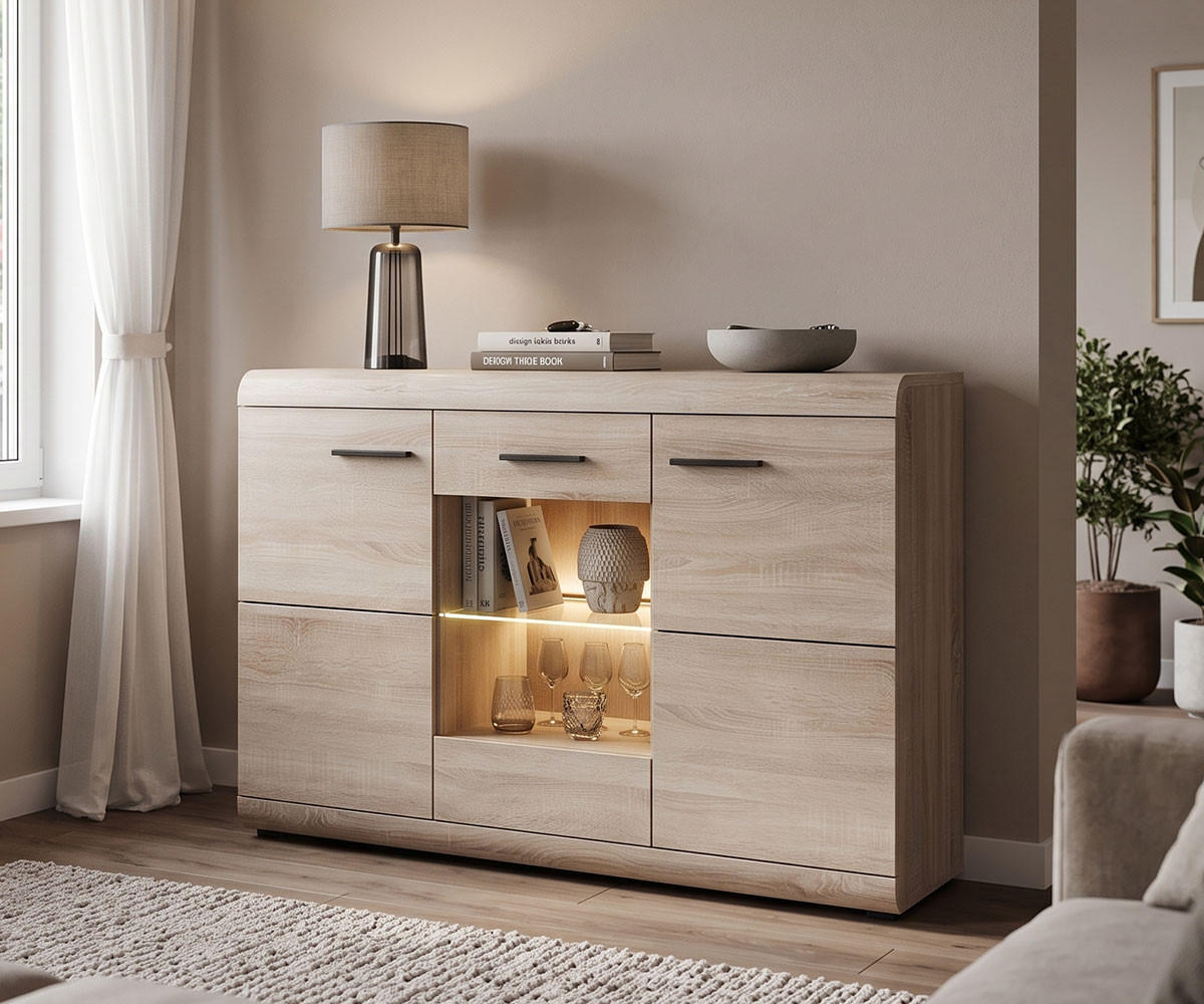 KOMMODE Link E eiche sonoma 120 / 42 / 86 cm - Braun/Sonoma Eiche, Holz/Holzwerkstoff (120/86/42cm) - Feldmann-Wohnen