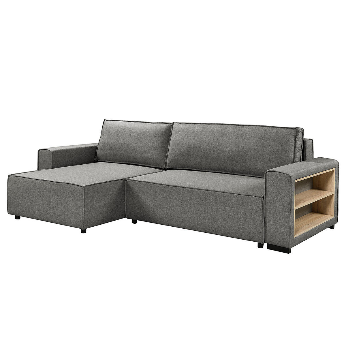ECKSOFA mit Schlaffunktion - Flachgewebe - Dunkelgrau/Schwarz, Kunststoff/Textil (284/155cm) - home24