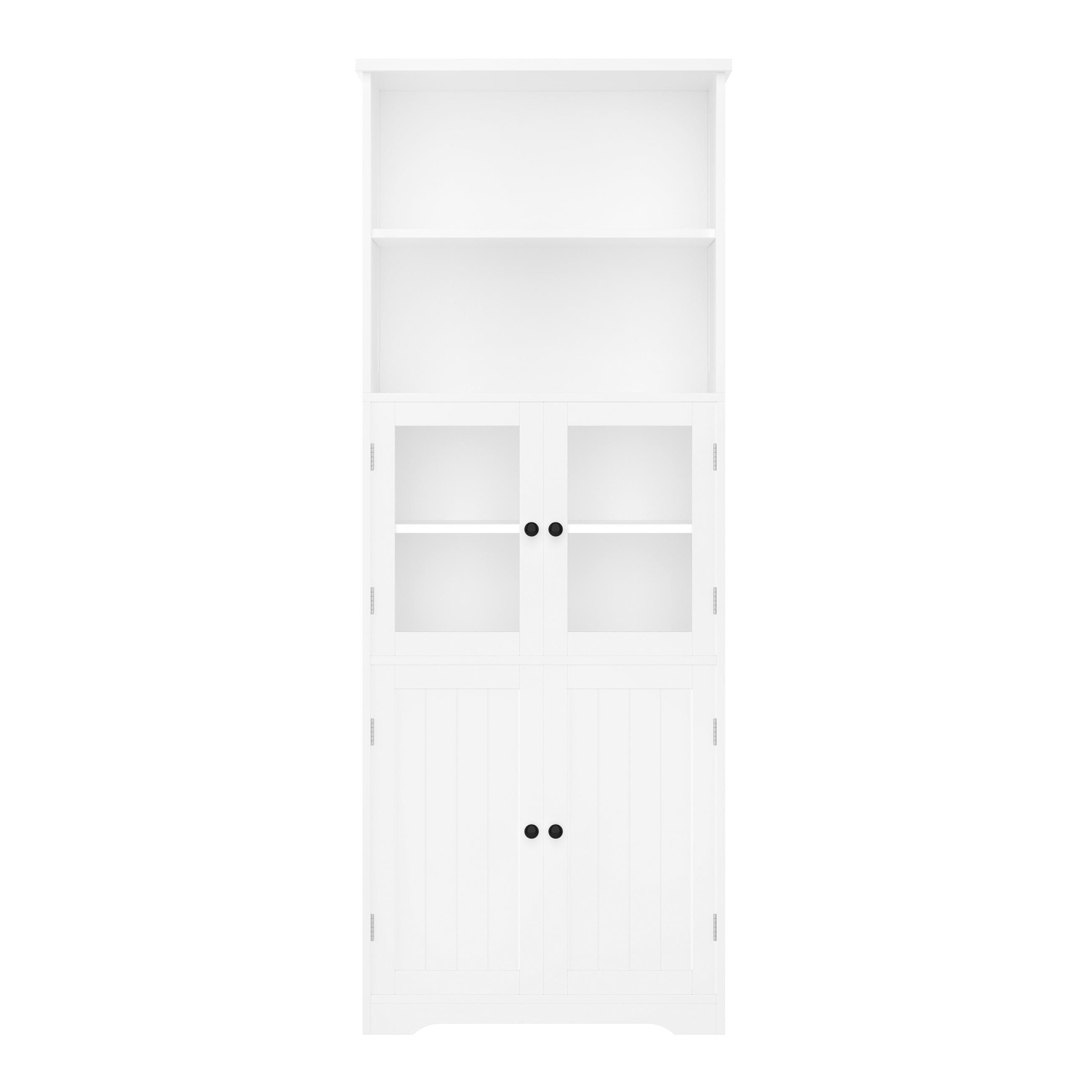 BADEZIMMER-HOCHSCHRANK 57,4×28,5×160 cm, weiß, lackiert, mit Glas- und Holztür, 2 offenen Fächern und verstellbaren Einlegeböden, schlicht - Weiß, Holz (28.5/160/57.4cm) - Ej. Life