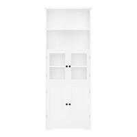 BADEZIMMER-HOCHSCHRANK 57,4×28,5×160 cm, weiß, lackiert, mit Glas- und Holztür, 2 offenen Fächern und verstellbaren Einlegeböden, schlicht - Weiß, Holz (28.5/160/57.4cm) - Ej. Life