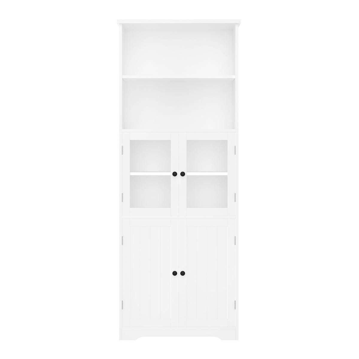 BADEZIMMER-HOCHSCHRANK 57,4×28,5×160 cm, weiß, lackiert, mit Glas- und Holztür, 2 offenen Fächern und verstellbaren Einlegeböden, schlicht - Weiß, Holz (28.5/160/57.4cm) - Ej. Life