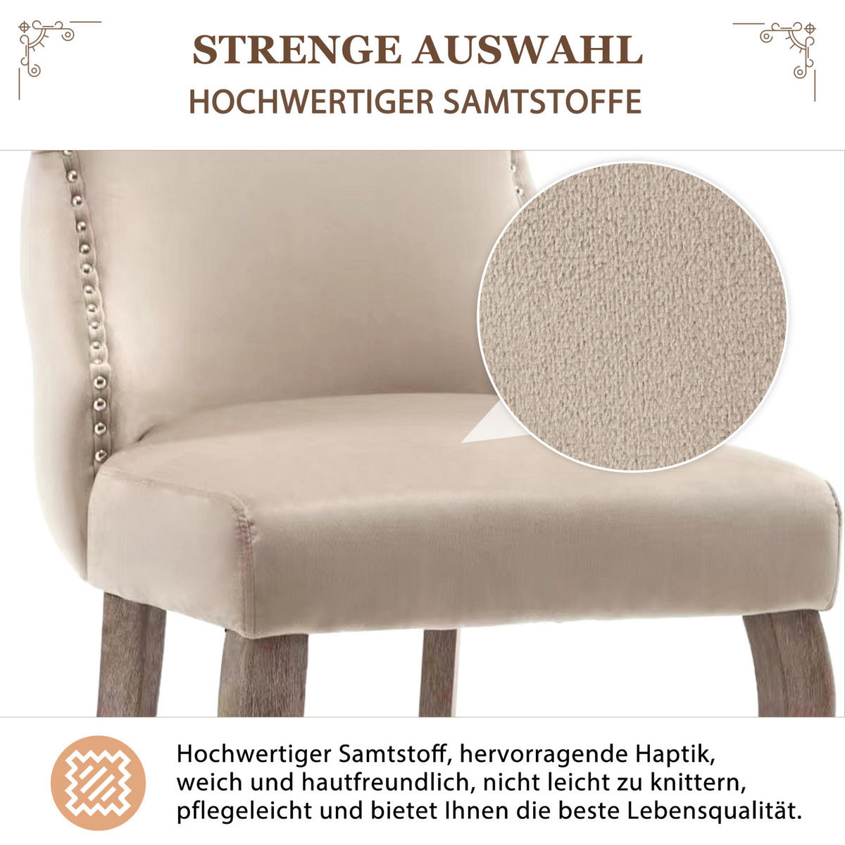 ESSZIMMERSTUHL mit Knopfsteppung Samt Beige - Beige, Holz (45/91/50.2cm) - Meubliv
