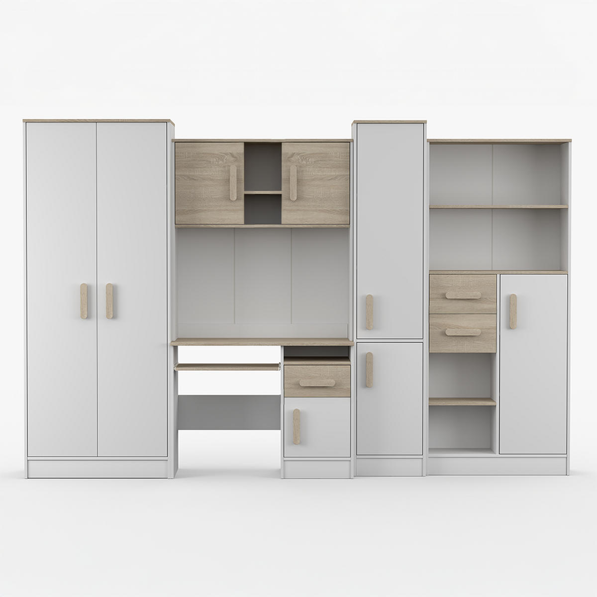 WOHNWAND Markus Weiß Sonoma Eiche mit griffenfarbe: Sonoma - Weiß/Sonoma Eiche, Holzwerkstoff (300/197/52cm) - imoebel24
