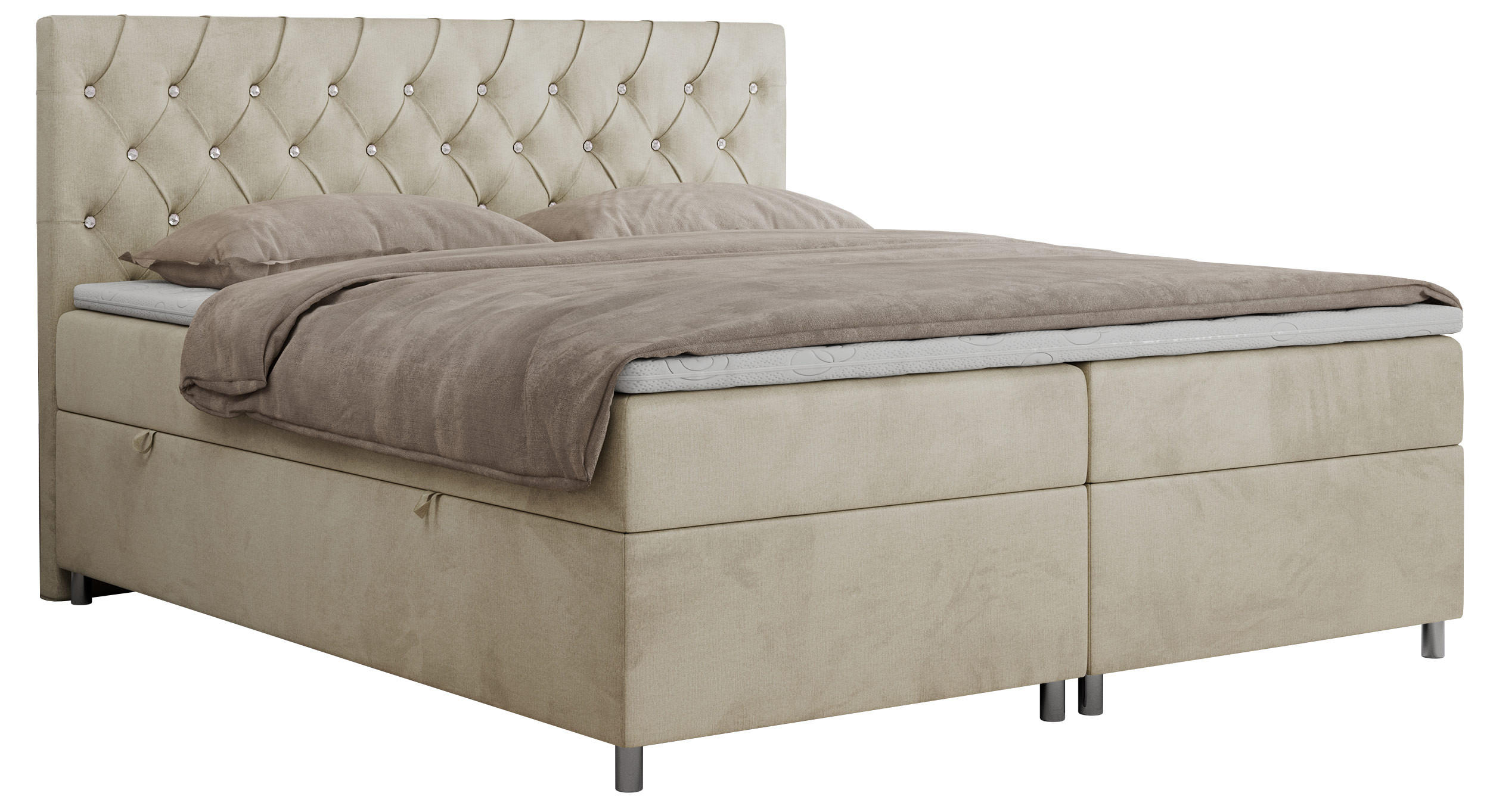 BOXBETT ROMA 120/200 - Beige Velvet - H3 - Beige, Holz/Textil (120/200cm)