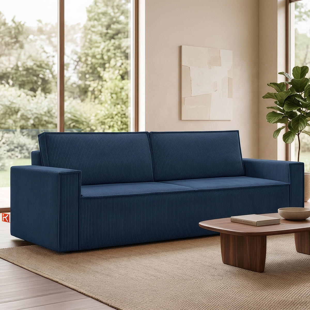 SCHLAFSOFA NAPI in Pet Friendly Cord-Stoff, marineblau - Blau/Schwarz, Textil (228/89/101cm) - KONSIMO®
