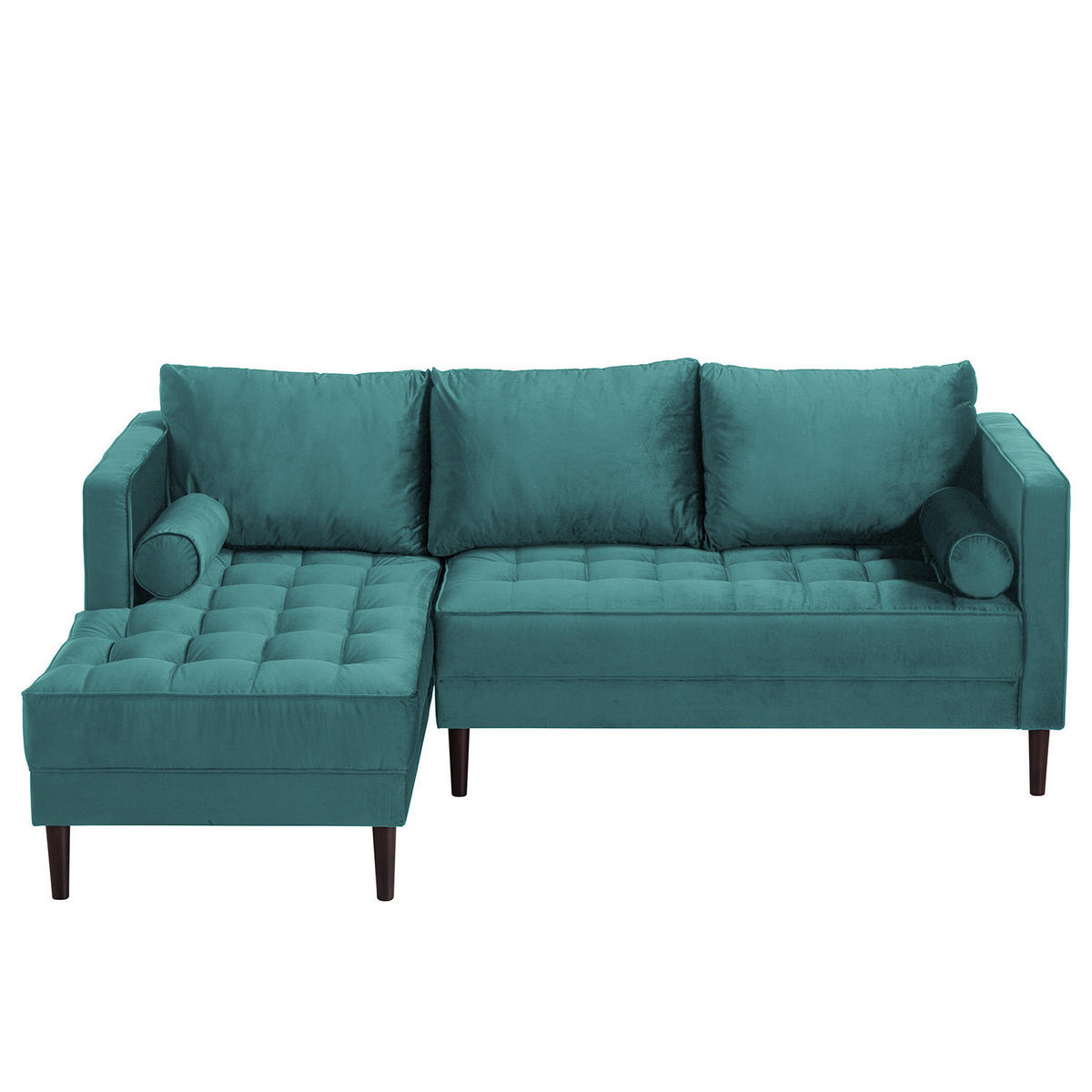 ECKSOFA - Samt - Dunkelbraun/Petrol, Birkenholz/Textil (201/155cm) - home24