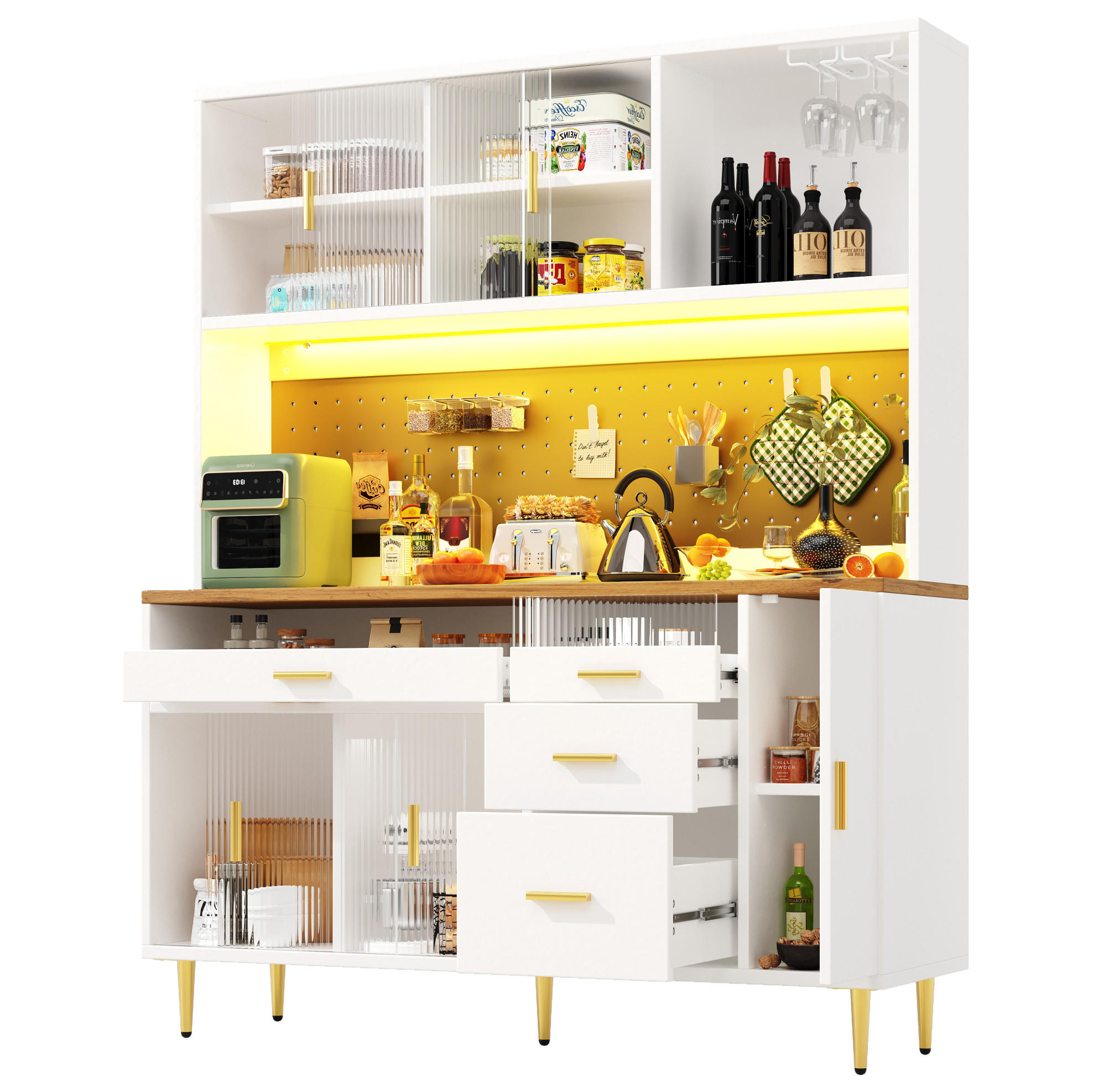BUFFET 145/39/171 cm weiß aus MDF und Glas mit LED - Weiß, Glas (145/171/24cm) - OKWISH