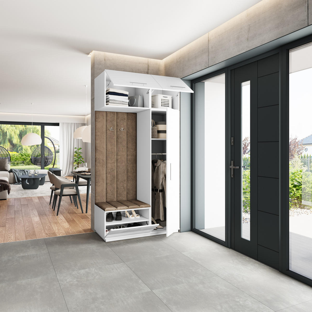 GARDEROBENSCHRANK REMA 120/240/60 cm Modern Garderobe-Set Weiß - Beige/Weiß, Holzwerkstoff (120/240/60cm) - MASSENO