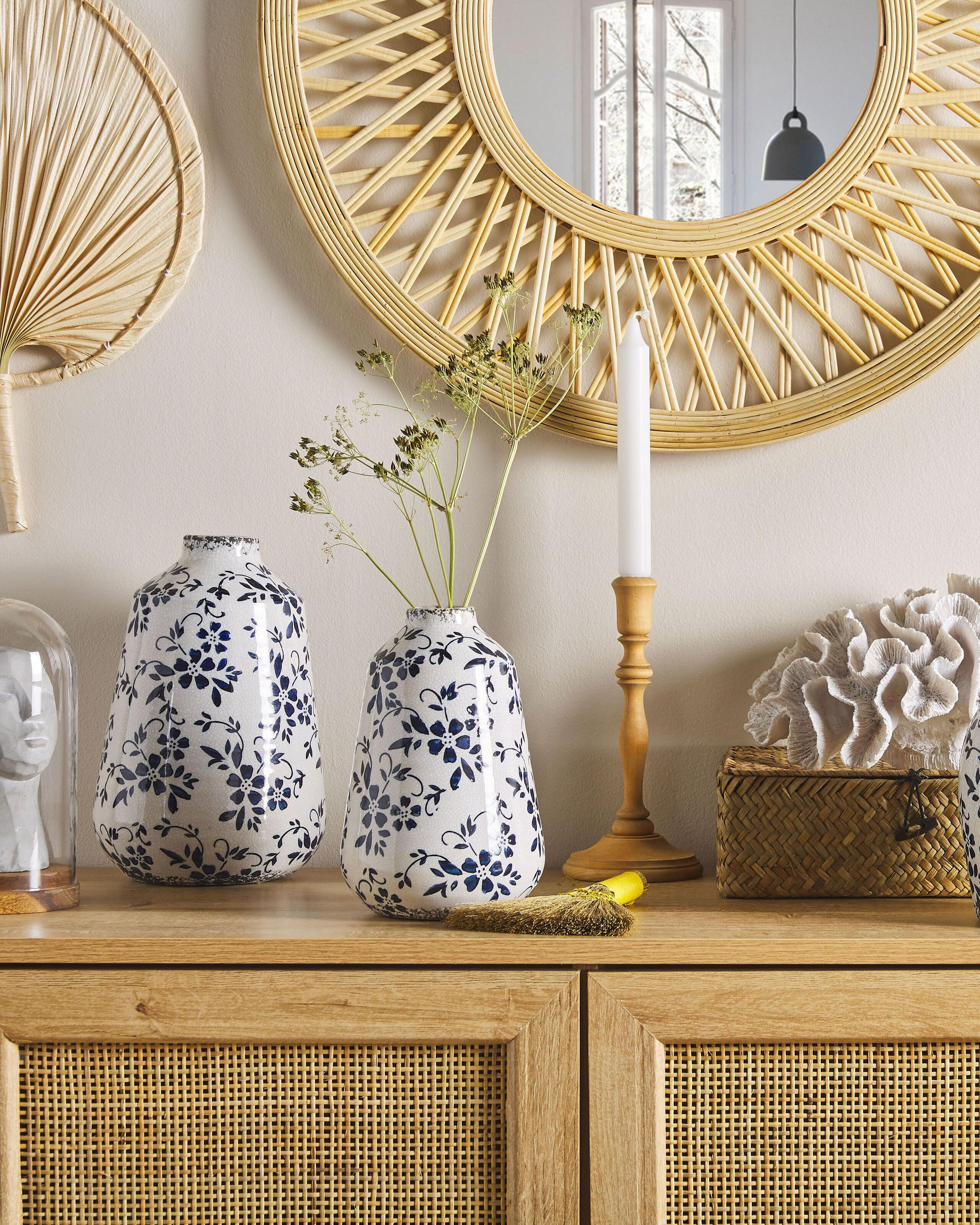 Thumbnail - Beliani Blumenvase, Weiß, Stein, Vintage, 20 cm, Dekoration, Vasen, Keramikvasen