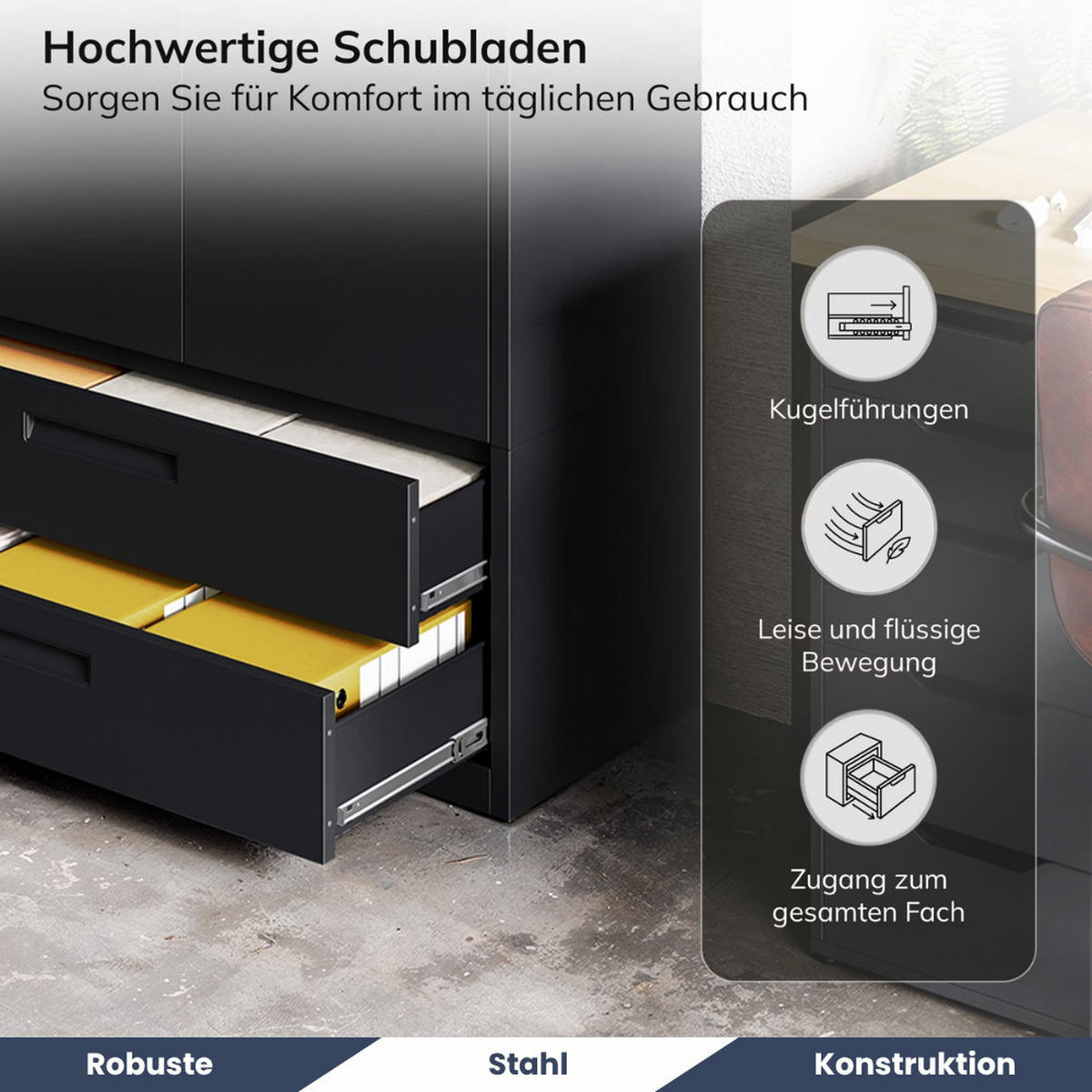 METALLSCHRANK mit Doppel-Schublade RUEL 195x90x40cm Schwarz - Schwarz, Metall (90/195/40cm) - DELUKE