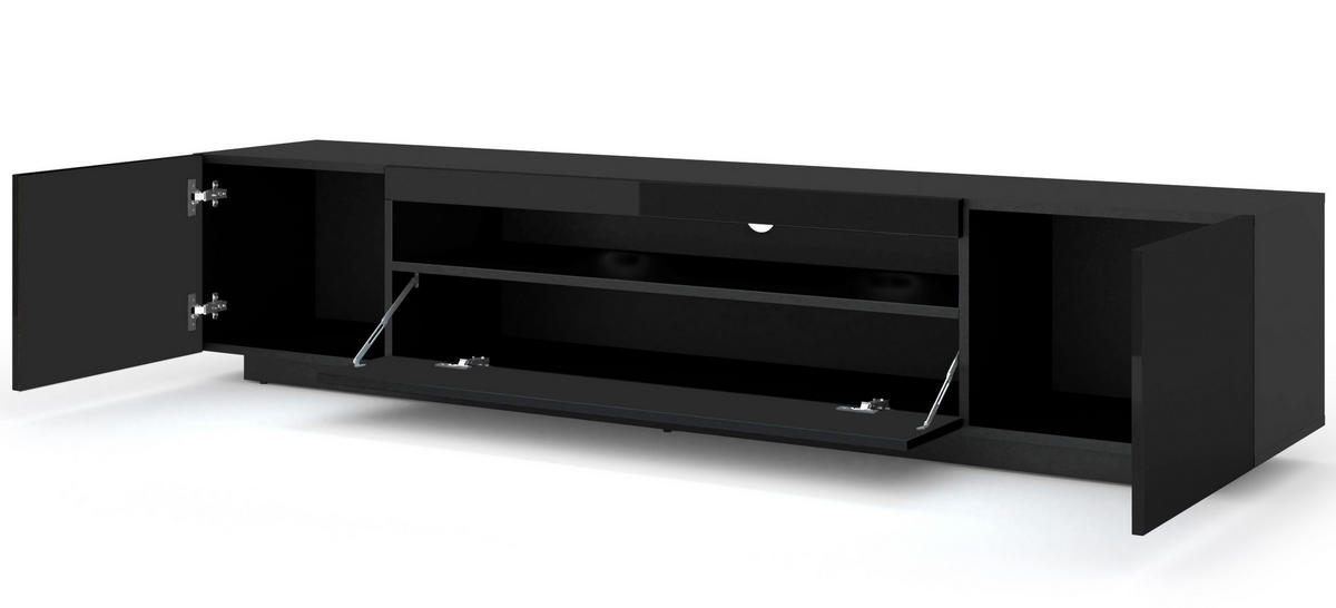 TV LOWBOARD Schwarz matt, Schwarz Hochglanz 200/42/37 - Schwarz Hochglanz, Holzwerkstoff (200/42/37cm) - RAUMHIRSCH FURNITURE