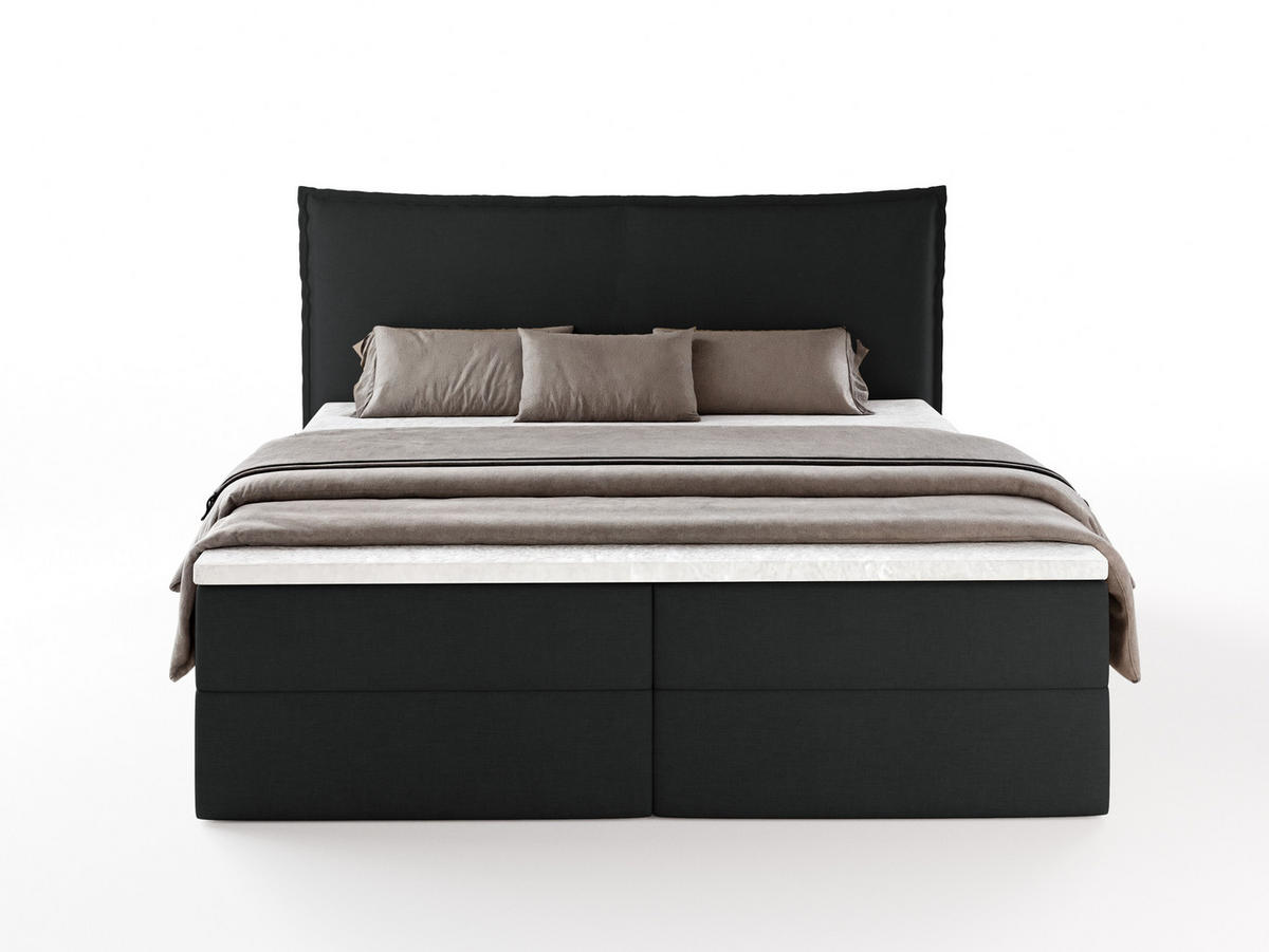 BOXBETT ARENO 200x200 cm Komplett-Set mit Bettkasten, Bonell-Matratze H3 und Topper - Schwarz - Schwarz, Textil (200/200cm) - Luxkor24
