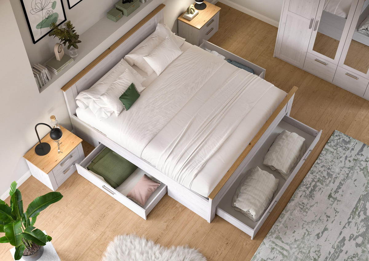 BETTANLAGE mit Kleiderschrank VERONA Bett (180 x 200cm) in Sibiu Lärche Nachbildung - Lärchefarben, Holzwerkstoff - Homes & Jones