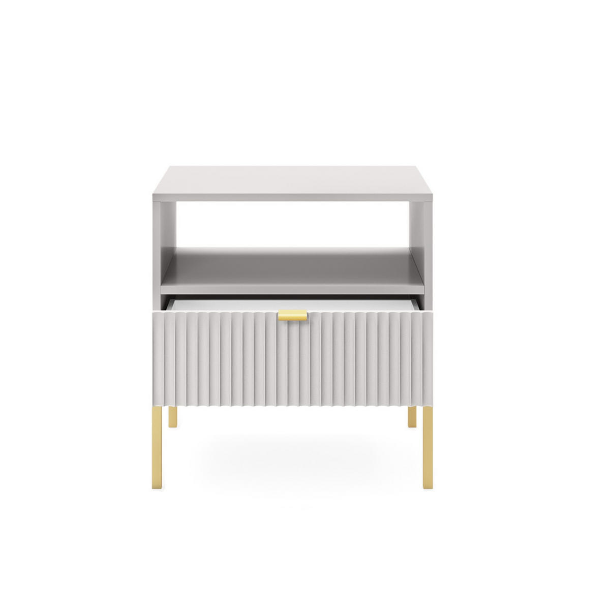 NACHTTISCH Nova Grau, Golden Beine, mit Schublade - Goldfarben/Grau, Holzwerkstoff/Metall (54/56/39cm) - Bettso