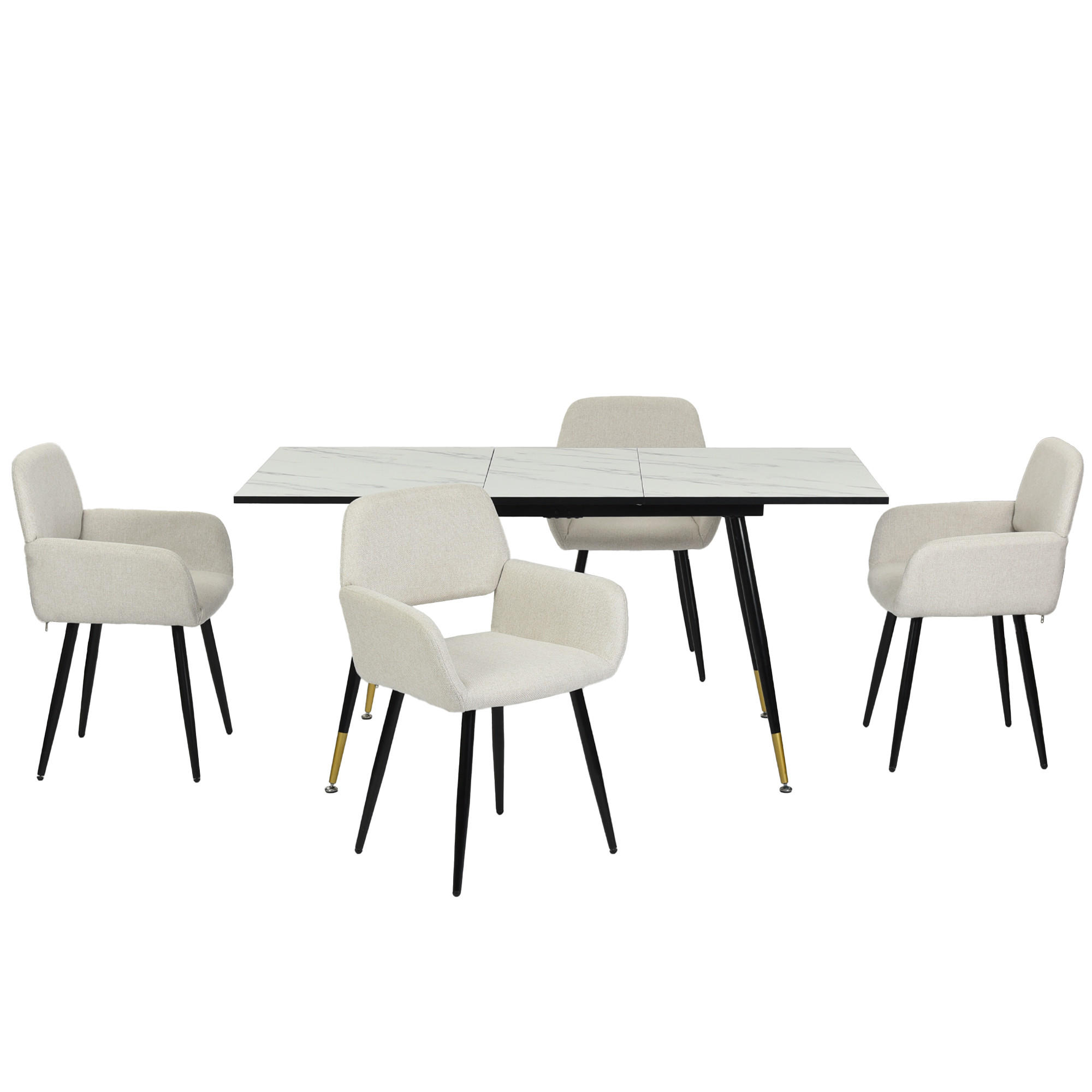 ESSZIMMER SET mit ausziehbarem Tisch und 4 bequemen Stühlen - Beige, Holzwerkstoff/Metall (80/75/160cm) - Urban Meuble