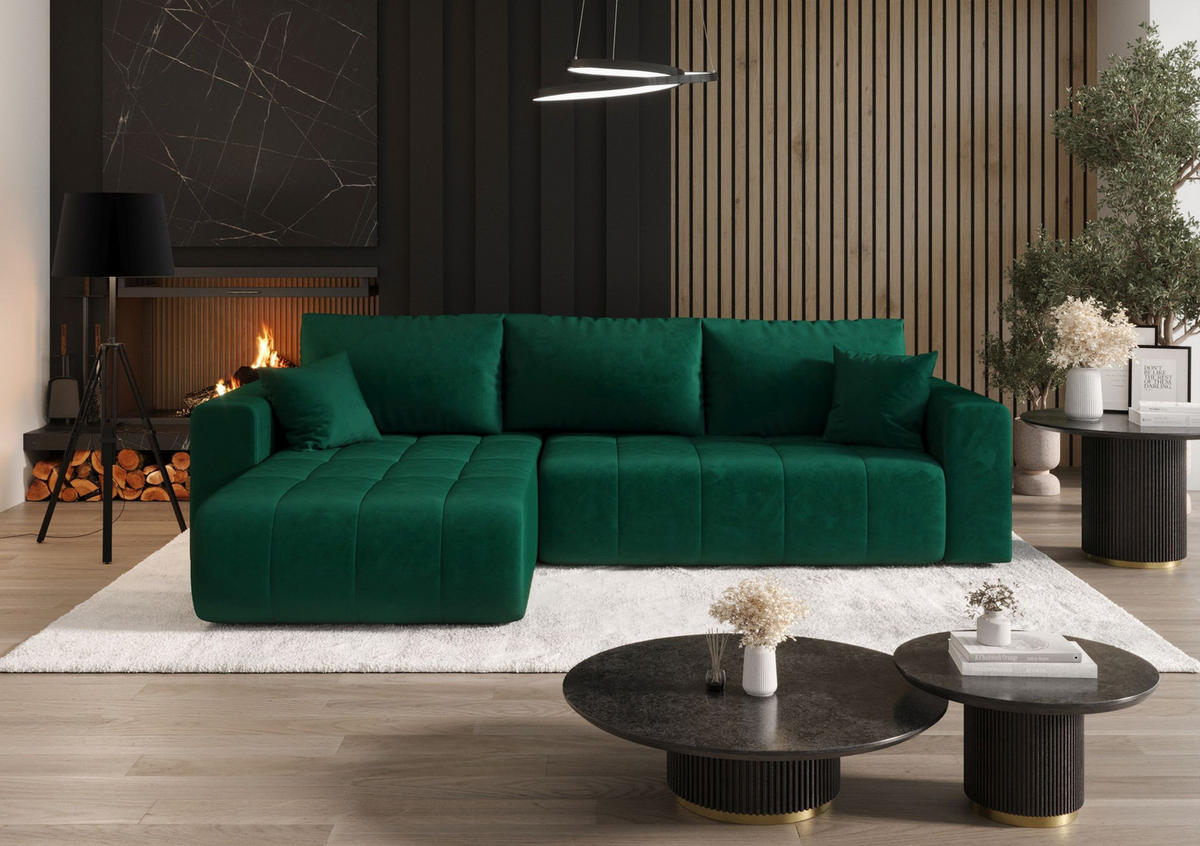 ECKSOFA mit Schlaffunktion MILO L Monolith 37 Links - Grün, Textil (280/175cm) - Bedante