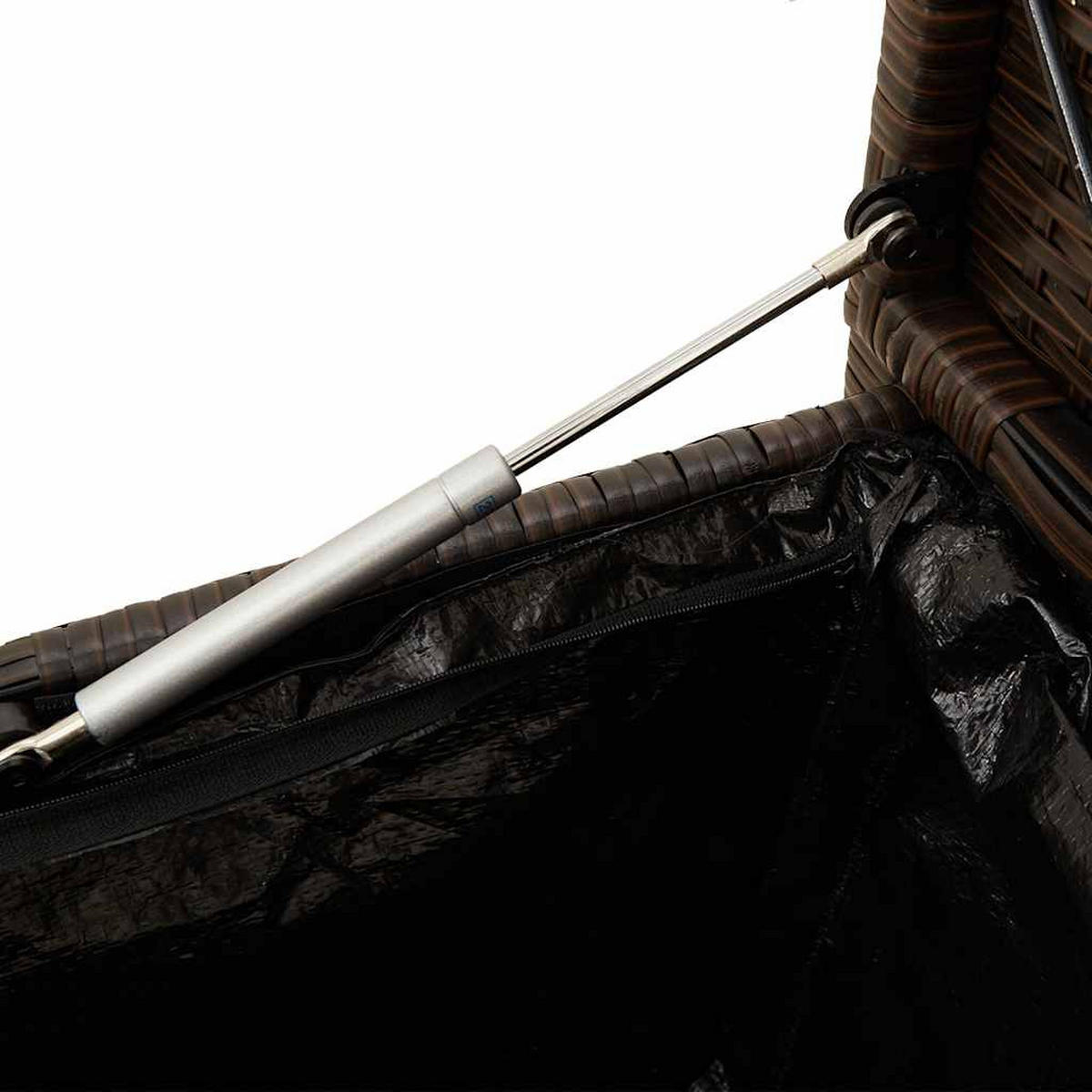 GARTENBANK mit Stauraum und Crème Kissen, 111/56/87 cm, aus PE-Rattan und Stahl, Braun - Braun, Kunststoff (56/87/111cm) - vidaXL