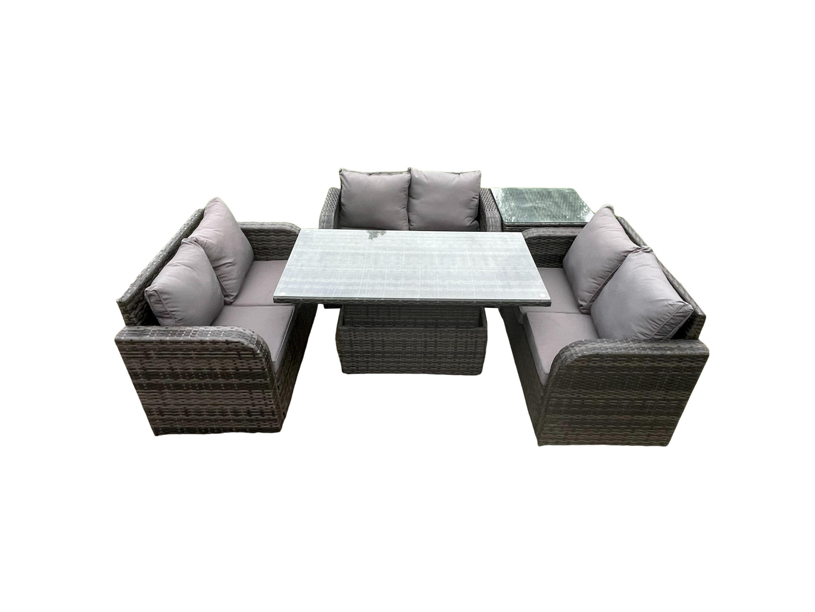 GARTENSOFA SET Polyrattan Dunkelgrau 6-Sitzer - Dunkelgrau, Metall - Fimous