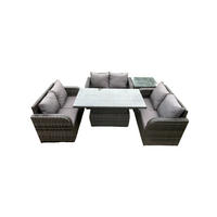 GARTENSOFA SET Polyrattan Dunkelgrau 6-Sitzer - Dunkelgrau, Metall - Fimous