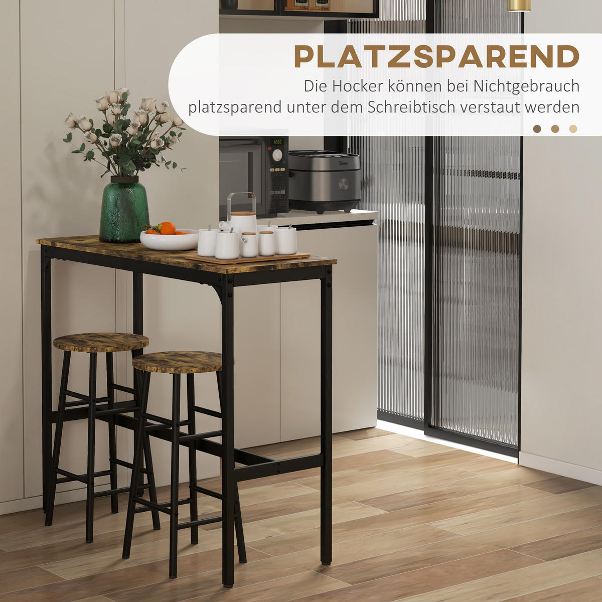 BARTISCH-SET, MDF, Stahl, Rustikal-Braun - Braun, Kunststoff (40/90/105cm) - HOMCOM