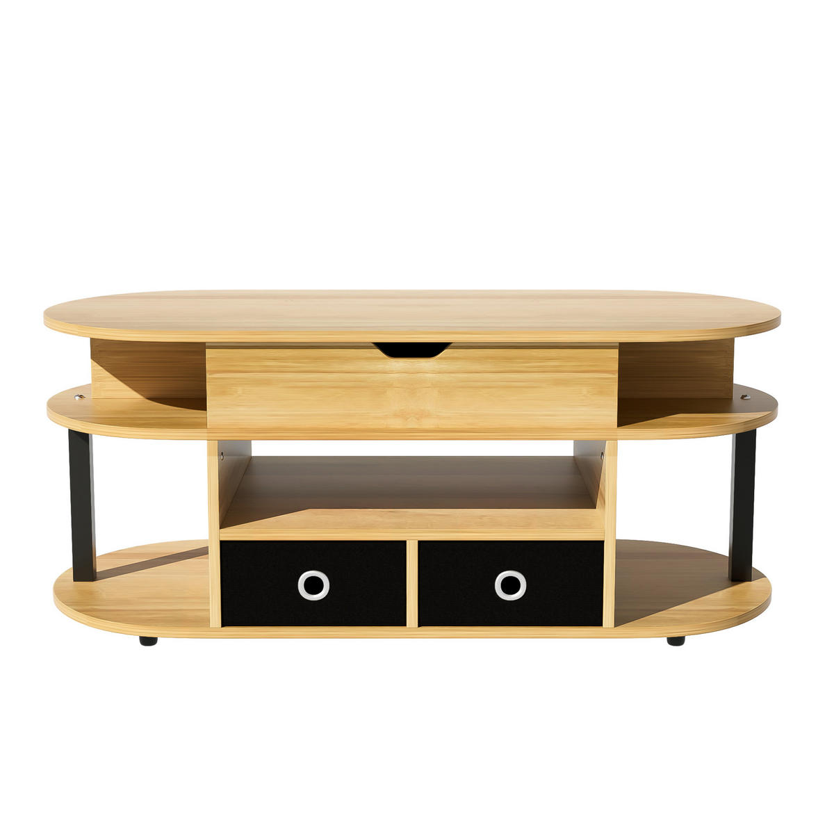COUCHTISCH 105/50/60 cm Holzmaserung mit Hebefunktion und 2 Stoffschubladen - Schwarz, Holzwerkstoff (105/50/60cm) - OKWISH