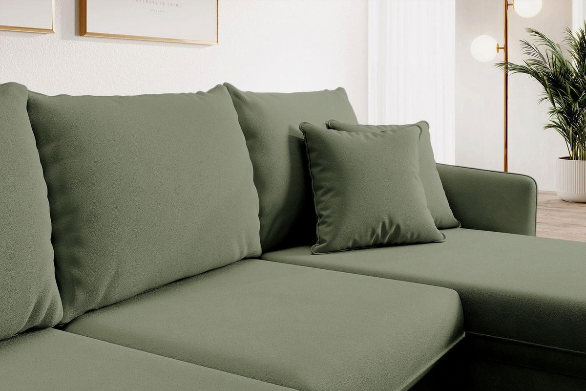 ECKSOFA Volio Salbeigrün Samt - Goldfarben/Hellgrün, Textil/Metall (223/145cm) - Selsey